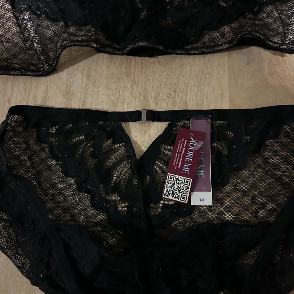 NWT Adore Me | Black Lace Bra and Panty Set - Picture 3 of 5